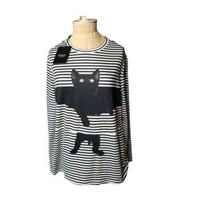 Just Fashion Now Black White Striped Cat Jersey NWT Size Small